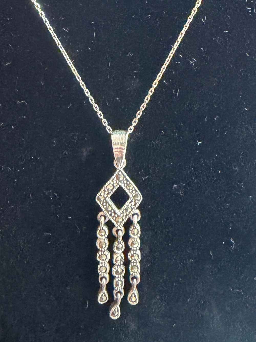 Sterling Marcasite Fringe Pendant Necklace with chain ⚪️ Women’s Jewelry